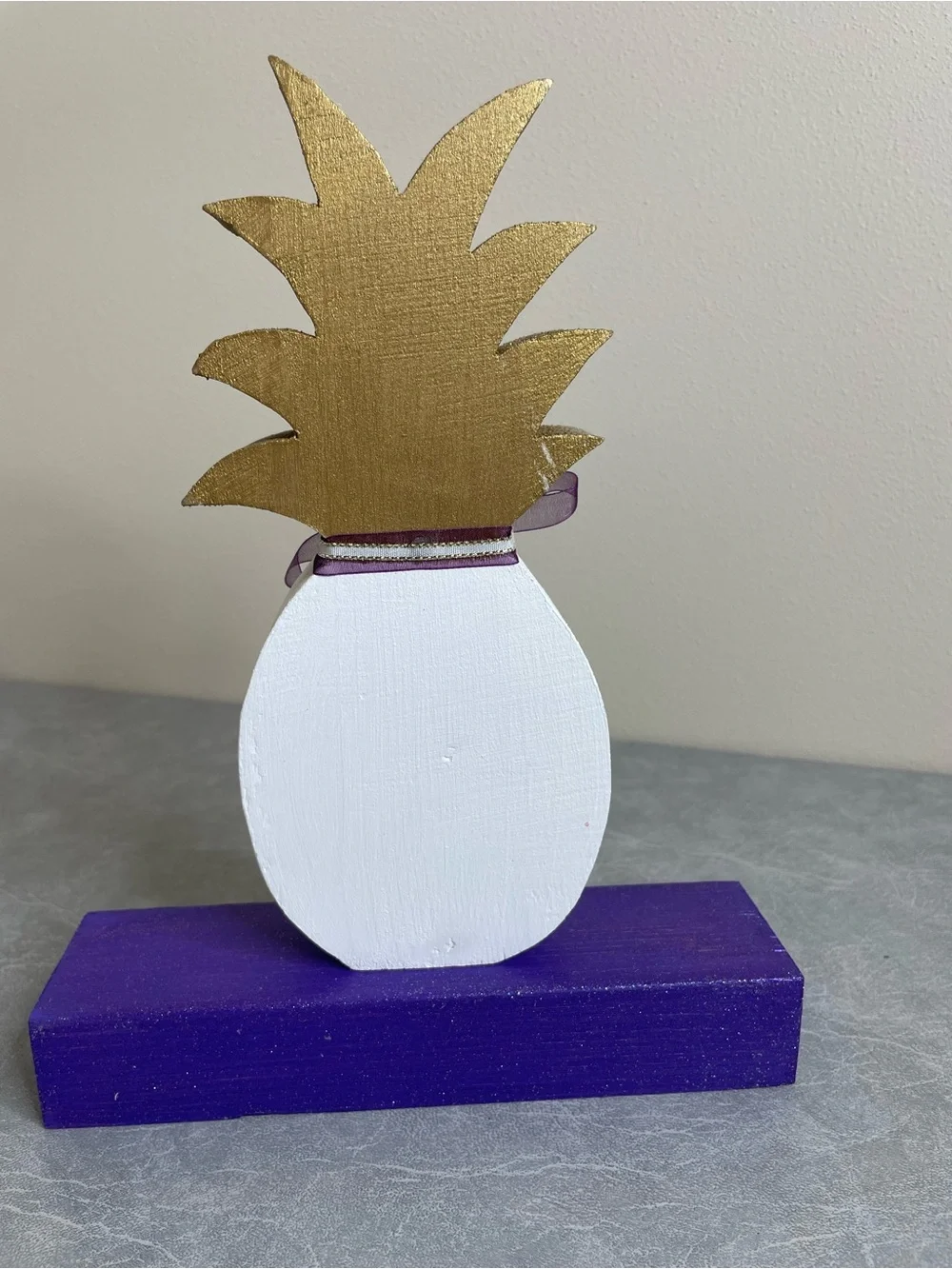 Hand Crafted White, Gold & Purple Pineapple Table Decor
